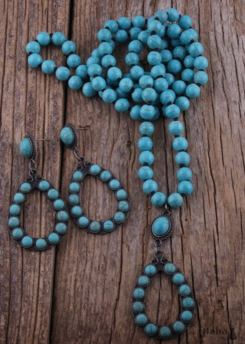 Boho Necklace, Jewelry Set, RH Turquoise White Blue Natural Stone